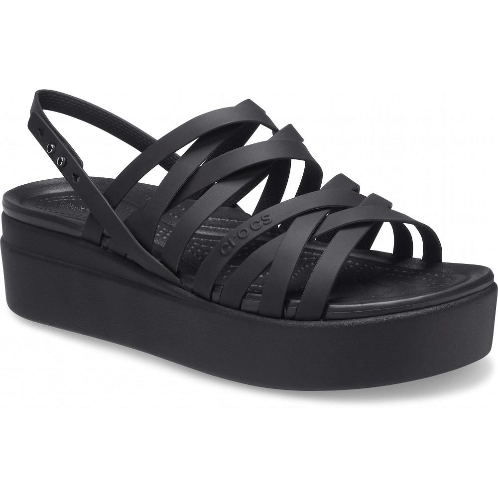 Black Women's Crocs Brooklyn Strappy Low Wedge Platform Clogs | NZ 0460KORI